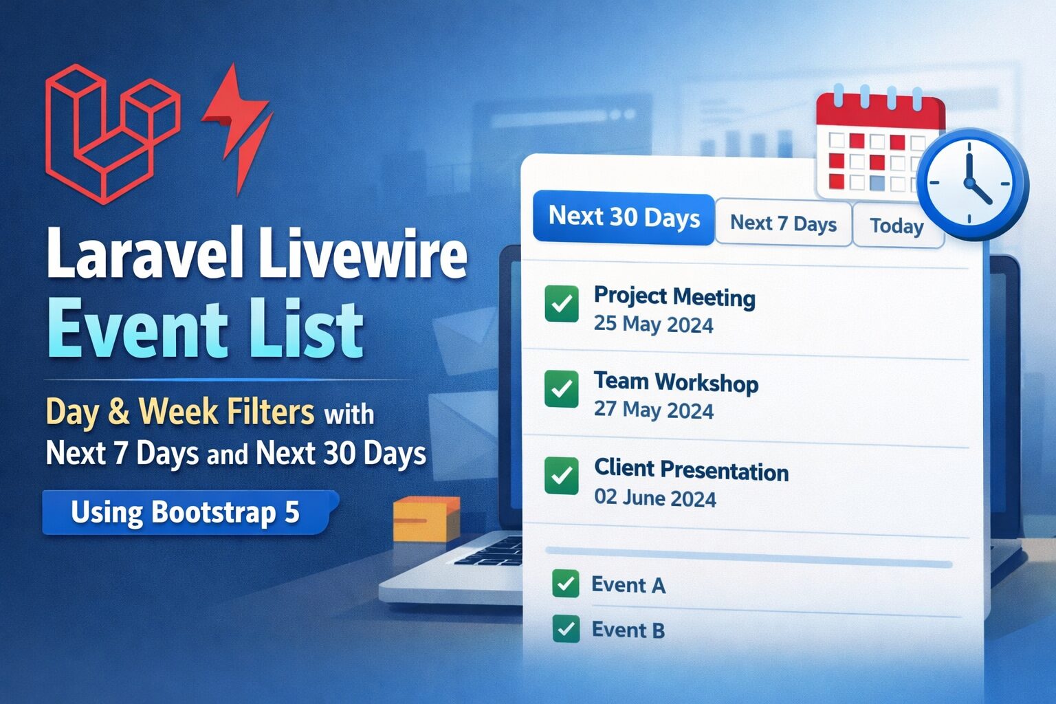 Weekly Filter Examples Laravel Livewire Event List with Day & Week Filters | Bootstrap 5
